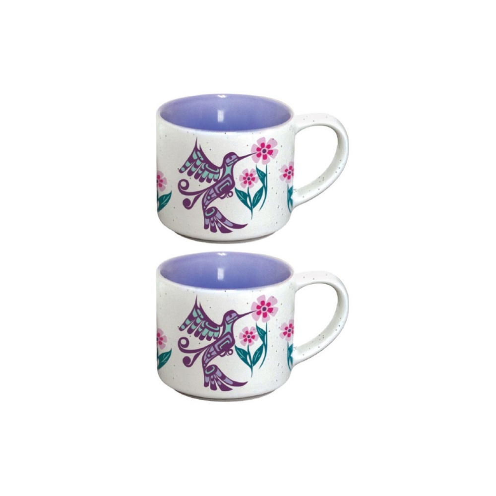 4 Native Northwest hummingbird Design Ceramic espresso Mugs